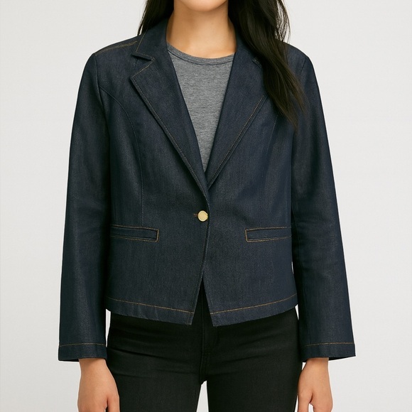 Chico's Jackets & Blazers - NWT Chico's Denim Blazer in Navy Cedar Rinse Long Sleeve Button Front Size Large